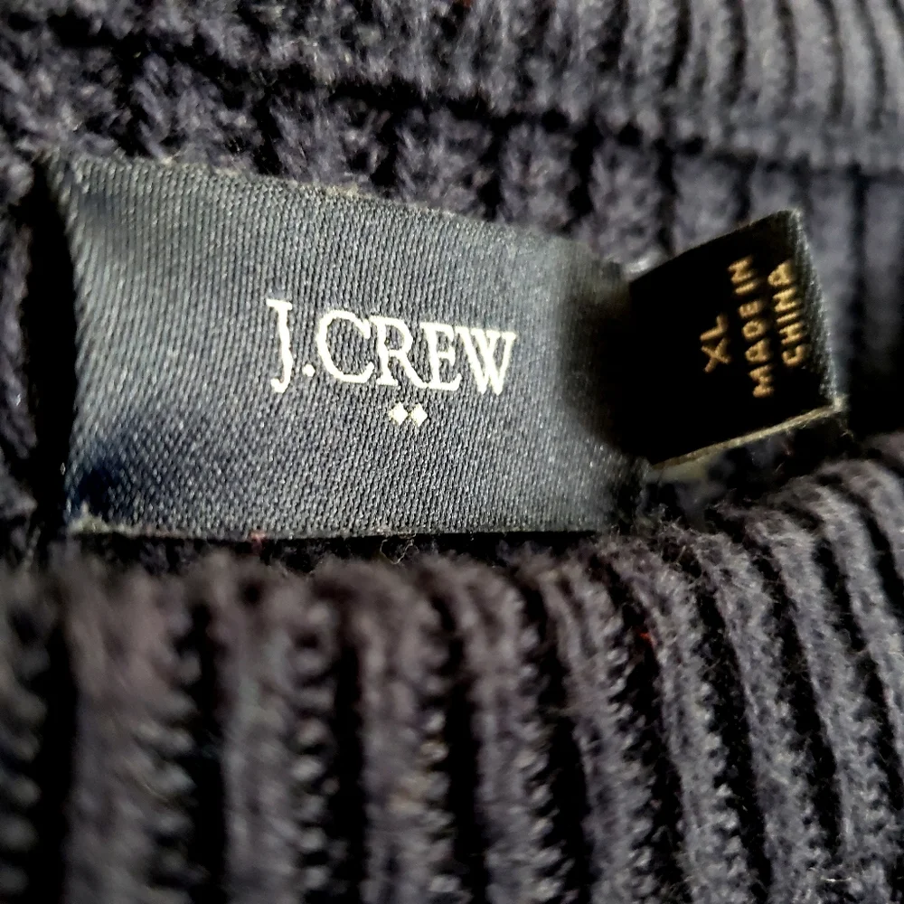 J.CREW Navy Longsleeve Ribbed Knit Sweater Faux Suede Patch Shoulders